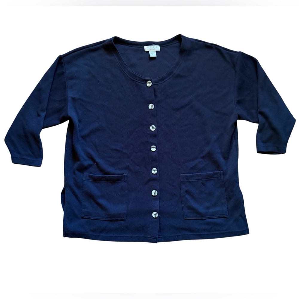 90’s Navy Button-Front Cardigan With Patch Pockets - image 1